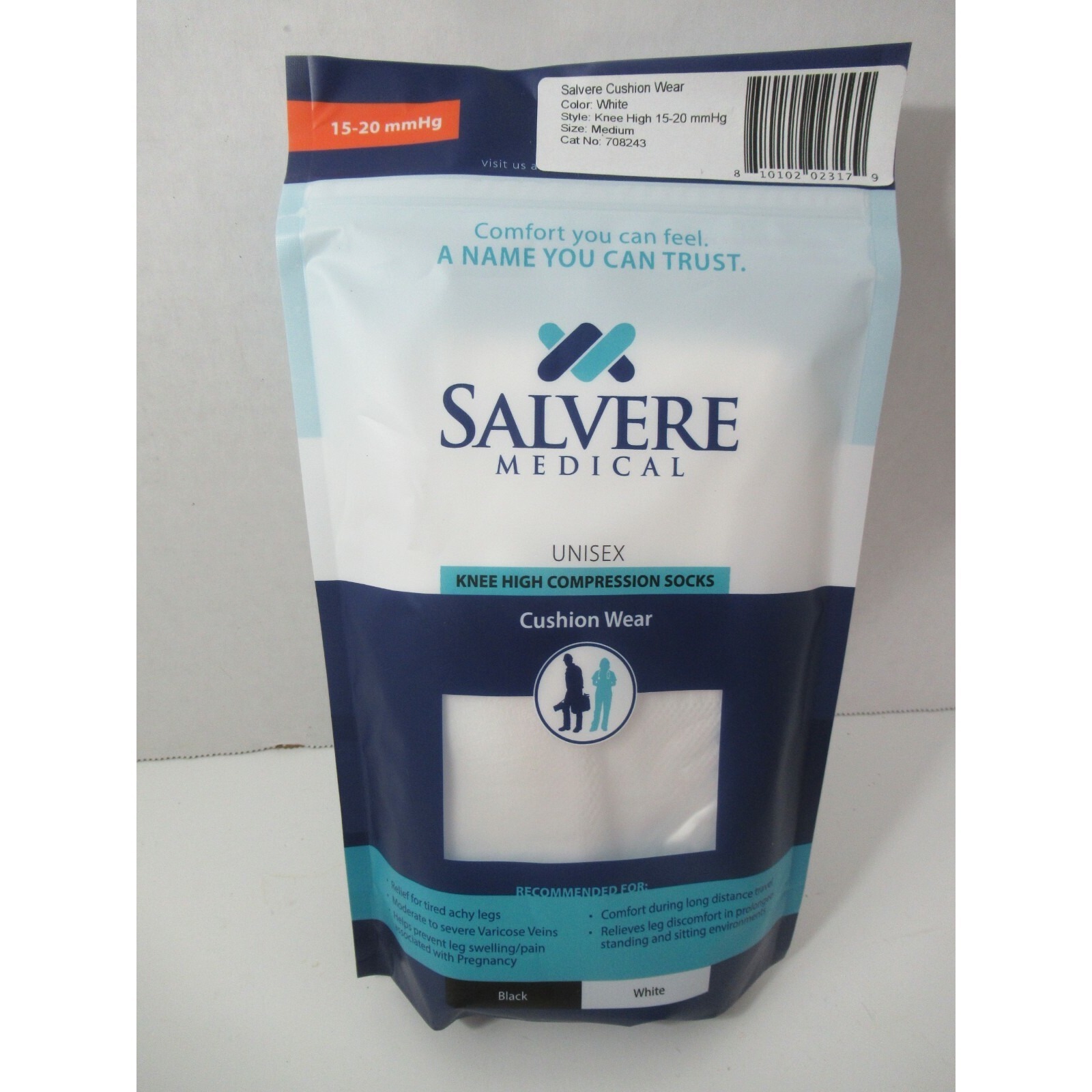 Salvere Cushion Wear Knee High Compression Socks 1520 Mmhg Medium White Unisex